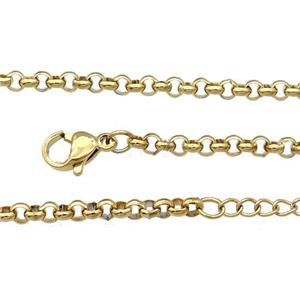 Stainless Steel Necklace Chain Gold Plated, approx 3mm, 44-49cm length
