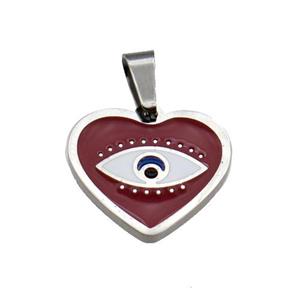 Raw Stainless Steel Heart Eye Pendant Red Enamel, approx 15mm