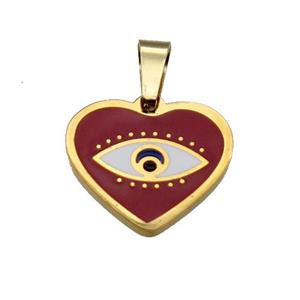 Stainless Steel Heart Eye Pendant Red Enamel Gold Plated, approx 15mm