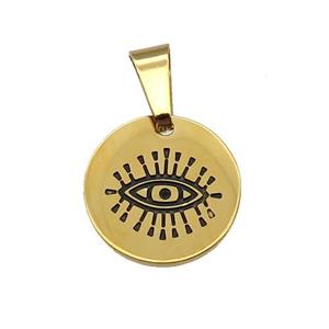 Stainless Circle Eye Pendant Enamel Gold Plated, approx 15mm dia