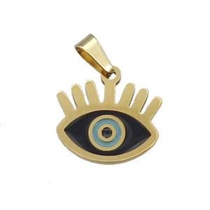 Stainless Steel Evil Eye Pendant Enamel Gold Plated, approx 12-15mm