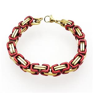 Stainless Steel Bracelet Gold Plated Red, approx 8mm, 21cm length