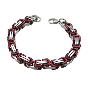 Raw Stainless Steel Bracelet Red, approx 8mm, 21cm length