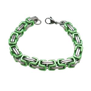 Raw Stainless Steel Bracelet Green, approx 8mm, 21cm length