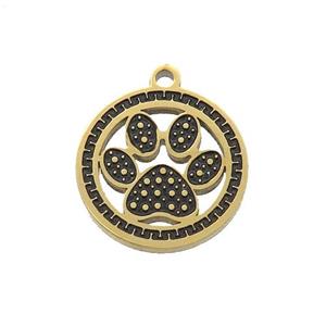 Stainless Steel Paw Charms Pendant Black Enamel Gold Plated, approx 15mm dia