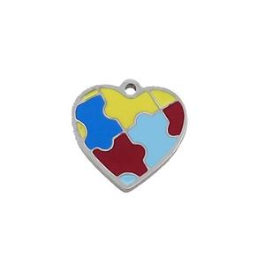 Raw Stainless Steel Heart Charm Pendant Multicolor Enamel, approx 15mm