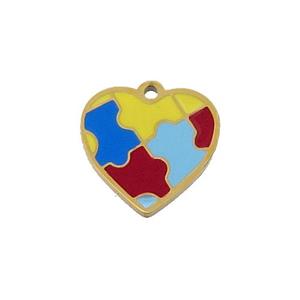 Stainless Steel Heart Charm Pendant Multicolor Enamel Gold Plated, approx 15mm