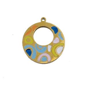 Stainless Steel GoGo Charm Pendant Multicolor Enamel Gold Plated, approx 15mm dia