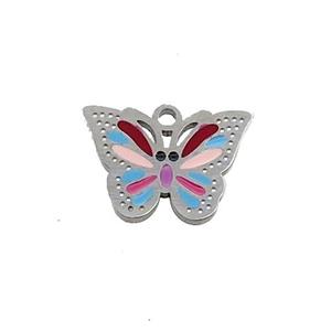 Raw Stainless Steel Butterfly Pendant Multicolor Enamel, approx 10-14.5mm