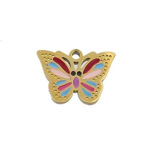 Stainless Steel Butterfly Pendant Multicolor Enamel Gold Plated, approx 10-14.5mm