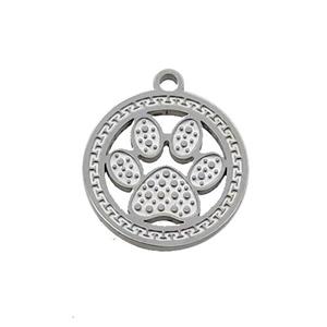 Raw Stainless Steel Paw Charm Pendant, approx 15mm dia