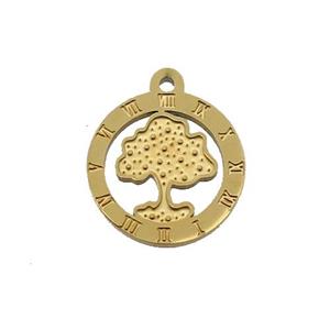 Stainless Steel Circle Tree Pendant Gold Plated, approx 15mm dia
