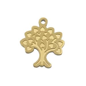 Stainless Steel Tree Pendant Gold Plated, approx 14-15mm