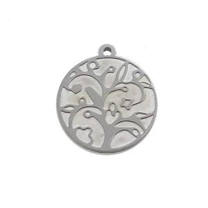 Raw Stainless Steel Circle Tree Pendant, approx 15mm dia