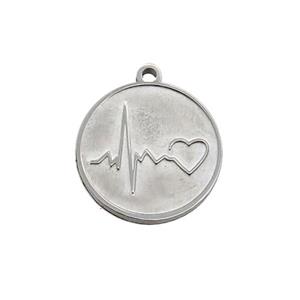 Raw Stainless Steel Circle Heart Pendant, approx 15mm dia