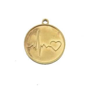 Stainless Steel Circle Heart Pendant Gold Plated, approx 15mm dia