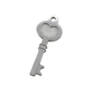 Raw Stainless Steel Key Charm Pendant, approx 7.5-16.5mm