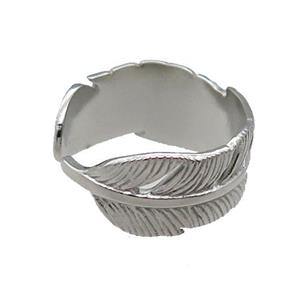 Stainless Steel Ring Feather Raw, approx 10mm, 18mm dia