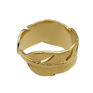 Stainless Steel Feather Ring Gold Plated, approx 10mm, 18mm dia
