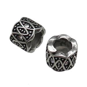 Stainless Steel Tube European Beads Large Hole Antique Silver, approx 9x11mm, 8mm hole