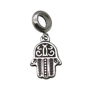 Stainless Steel HamsaHand Charm Pendant Antique Silver, approx 11-18mm, 9mm, 5mm hole