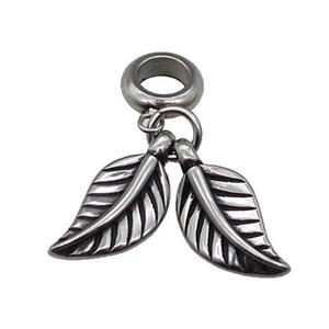 Stainless Steel Leaf Charm Pendant Antique Silver, approx 9-18mm, 9mm, 5mm hole