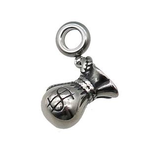 Stainless Steel MoneyBag Charm Pendant Antique Silver, approx 14-18mm, 9mm, 5mm hole