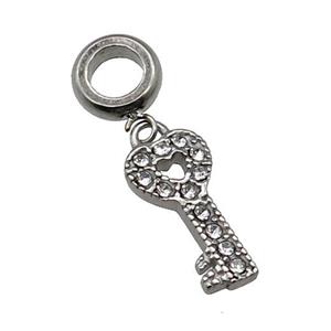 Raw Stainless Steel Key Charm Pendant, approx 8.5-18mm, 9mm, 5mm hole