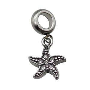Stainless Steel SeaStar Charm Pendant Antique Silver, approx 12mm, 9mm, 5mm hole