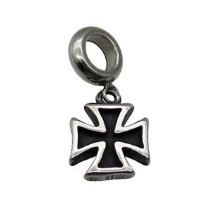 Stainless Steel Cross Charm Pendant Antique Silver, approx 11-14mm, 9mm, 5mm hole