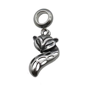 Stainless Steel Fox Charm Pendant Antique Silver, approx 11-20mm, 9mm, 5mm hole