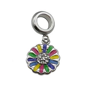 Stainless Steel Flower Charm Pendant Enamel Antique Silver, approx 12mm, 9mm, 5mm hole