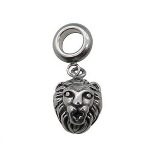 Stainless Steel Lion Charm Pendant Antique Silver, approx 10-13mm, 9mm, 5mm hole