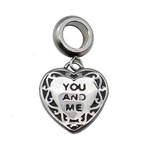 Stainless Steel Heart Pendant Antique Silver, approx 14mm, 9mm, 5mm hole