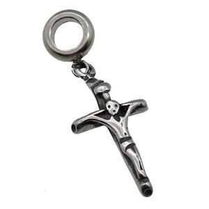 Stainless Steel Cross Pendant Antique Silver, approx 14-24mm, 9mm, 5mm hole