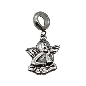 Stainless Steel Angel Pendant Antique Silver, approx 15-17mm, 9mm, 5mm hole