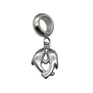 Raw Stainless Steel Dolphin Pendant, approx 9.5-12mm, 9mm, 5mm hole