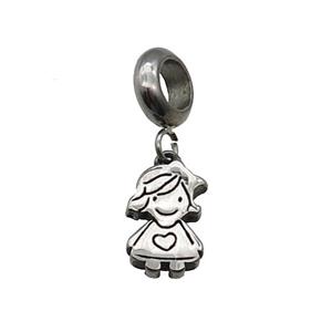 Stainless Steel Kids Girl Pendant Antique Silver, approx 9-15mm, 9mm, 5mm hole
