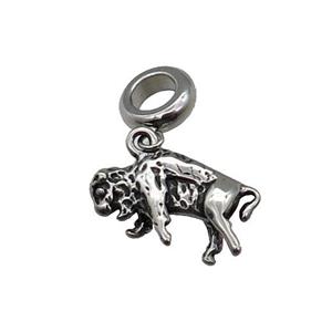 Stainless Steel Bull Pendant Antique Silver, approx 10-18mm, 9mm, 5mm hole