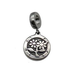 Stainless Steel Flower Pendant Antique Silver, approx 15mm, 10mm, 6mm hole