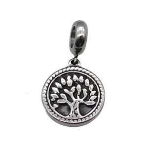 Stainless Steel Tree Pendant Antique Silver, approx 15mm, 9mm, 5mm hole