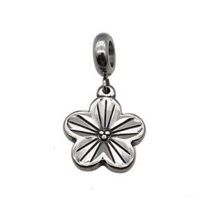 Stainless Steel Flower Pendant Antique Silver, approx 16mm, 9mm, 5mm hole