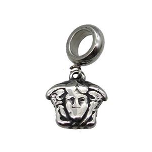 Stainless Steel Face Pendant Antique Silver, approx 10-12mm, 9mm, 5mm hole