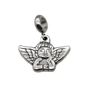 Stainless Steel Angel Pendant Antique Silver, approx 18-24mm, 9mm, 5mm hole