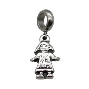Stainless Steel Girl Pendant Antique Silver, approx 11-18mm, 9mm, 5mm hole