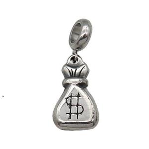 Stainless Steel MoneyBag Pendant Antique Silver, approx 11.5-20mm, 9mm, 5mm hole