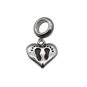 Stainless Steel Footer Heart Pendant Antique Silver, approx 12.5mm, 9mm, 5mm hole
