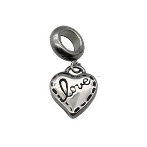 Stainless Steel Heart Pendant Love Antique Silver, approx 11mm, 9mm, 5mm hole
