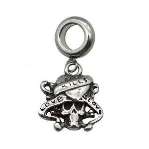 Stainless Steel Skull Pendant Antique Silver, approx 13mm, 9mm, 5mm hole