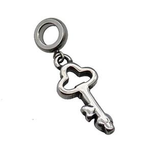 Stainless Steel Key Pendant Antique Silver, approx 11-24mm, 9mm, 5mm hole
